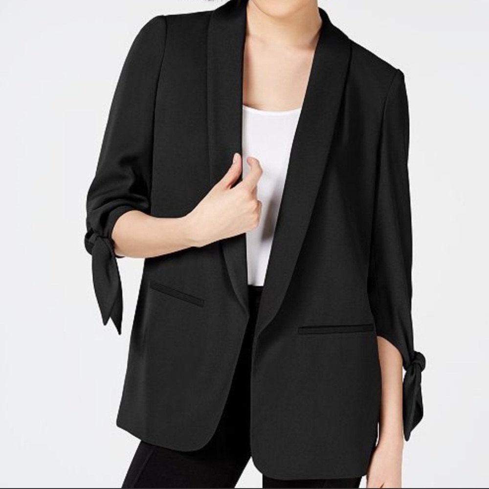 🔥BAR III🔥TIE SLEEVE CLASSIC BLACK BLAZER JACKET OPEN FRONT XS NWT